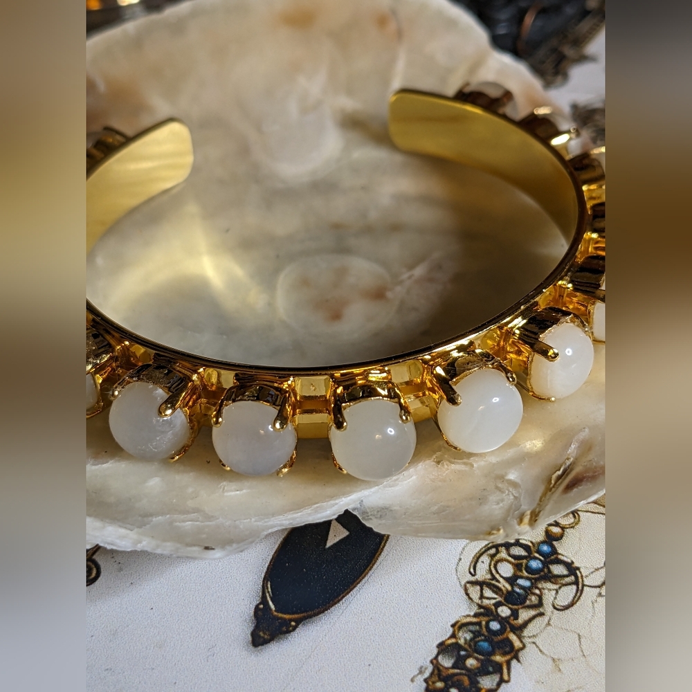 Moonstone Cuff Bracelet in Gold or Silver Plated
